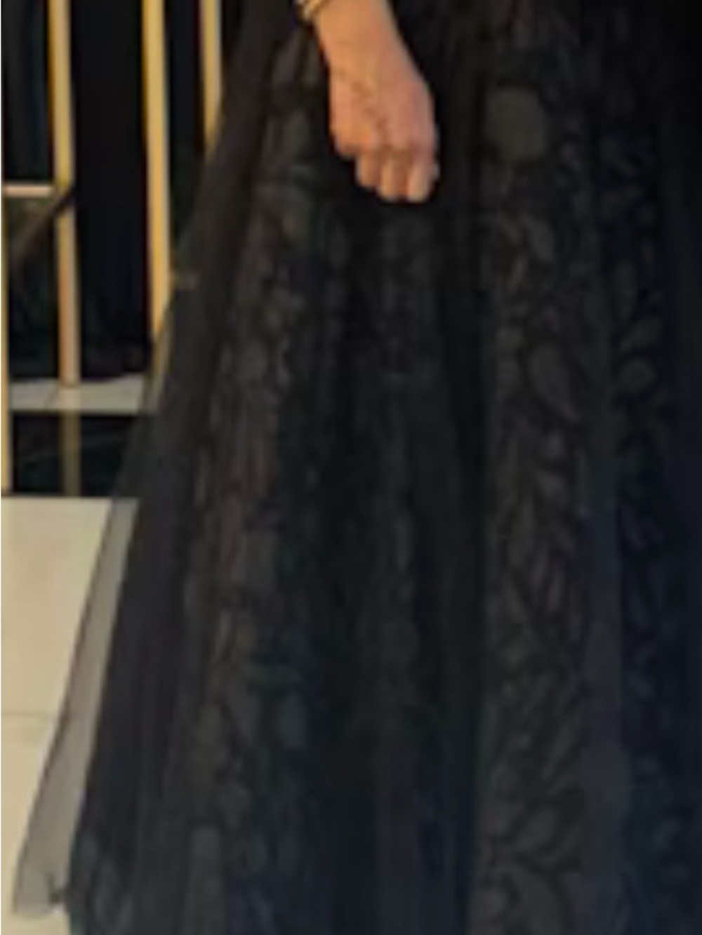 Black Lace embroidered neck full length gown